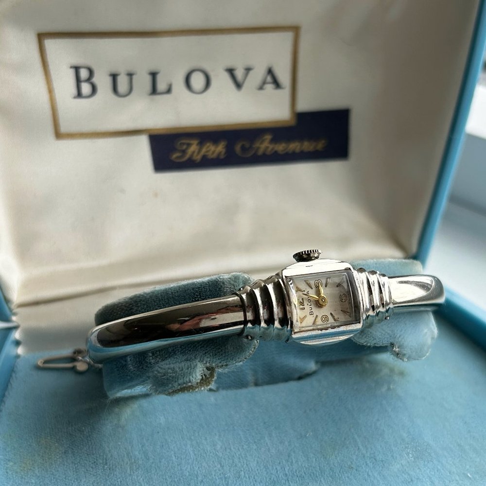 Vintage 1955 Bulova "American Girl" 10K R.G.P Bangle Cuff Wrist Watch, AS-IS